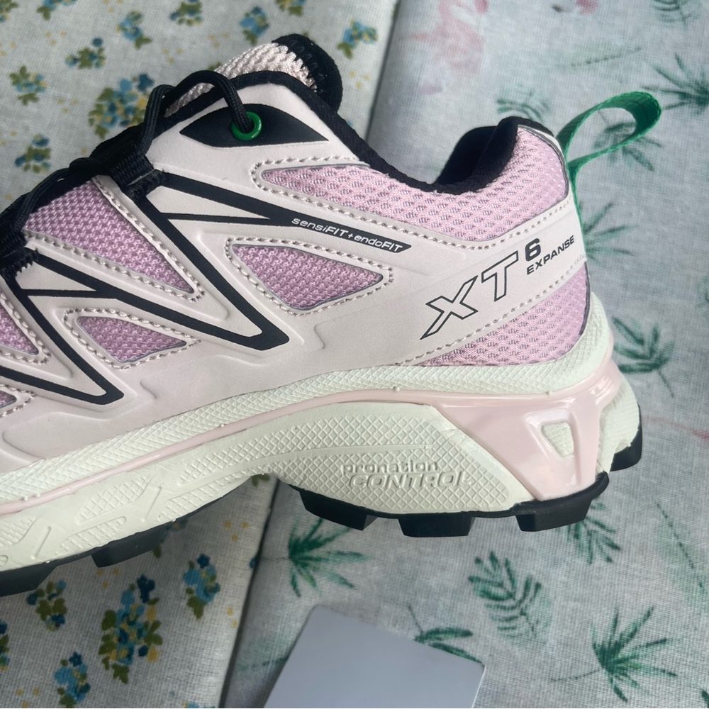 Salomon Pink and Green Women's Trail Running Shoes - Picture 6 of 8